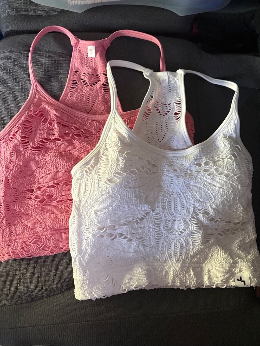 JoyLab Coral & White Cropped Lace Tank Tops